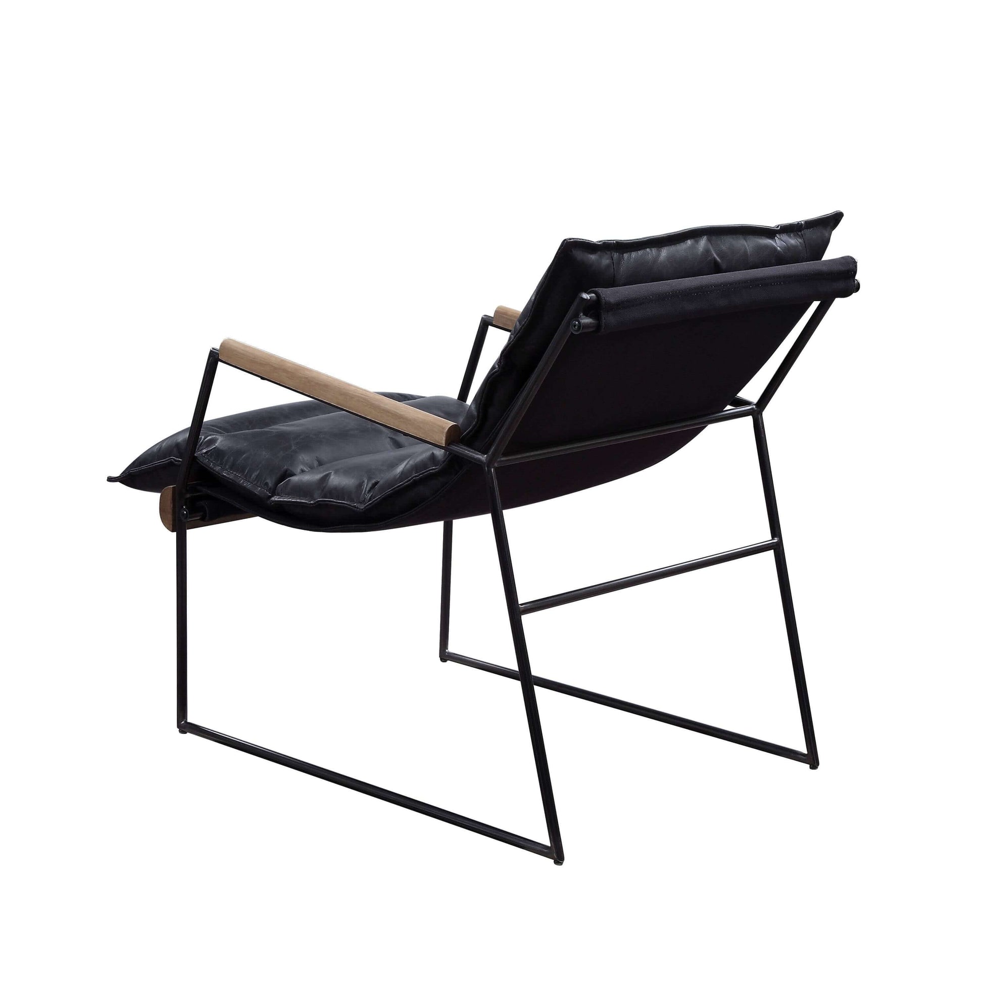 Luberzo Espresso Top-Grain Leather Armchair – Modern Metal Frame Accent Chair in a sleek design with comfortable cushions.