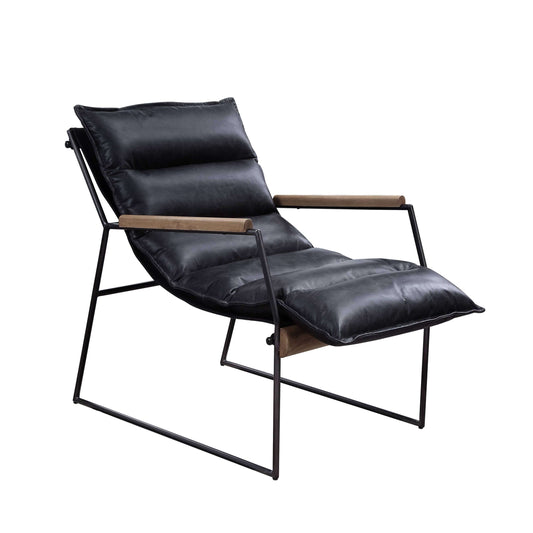 Luberzo Espresso Top-Grain Leather Armchair – Modern Metal Frame Accent Chair in sleek black leather and metal frame.