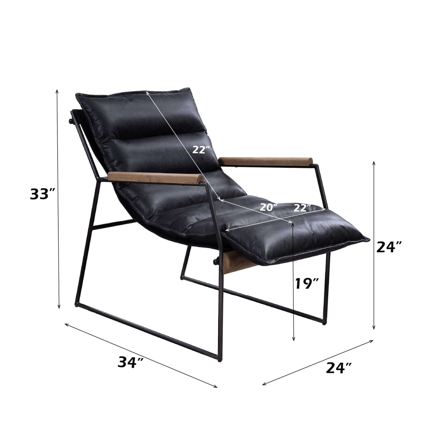 Luberzo Espresso Top-Grain Leather Armchair – Modern Metal Frame Accent Chair dimensions and design details