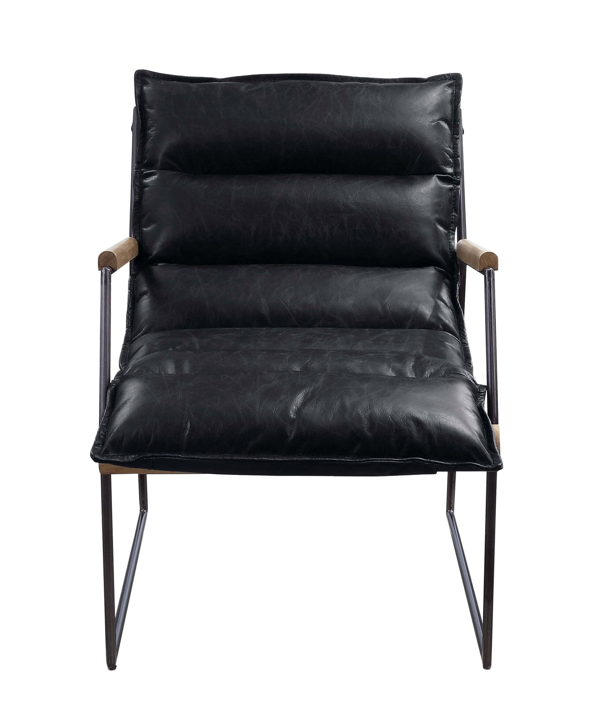 Luberzo Espresso Top-Grain Leather Armchair – Modern Metal Frame Accent Chair with plush black leather upholstery.