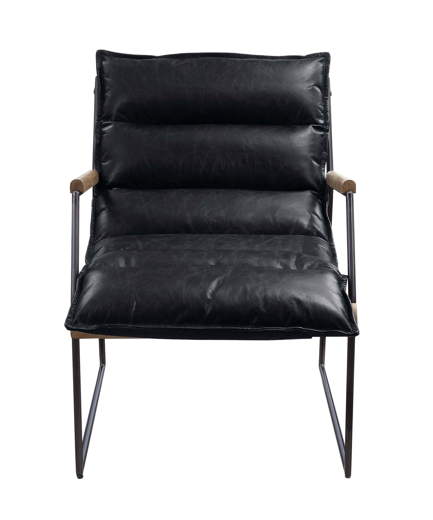 Luberzo Espresso Top-Grain Leather Armchair – Modern Metal Frame Accent Chair with plush black leather upholstery.