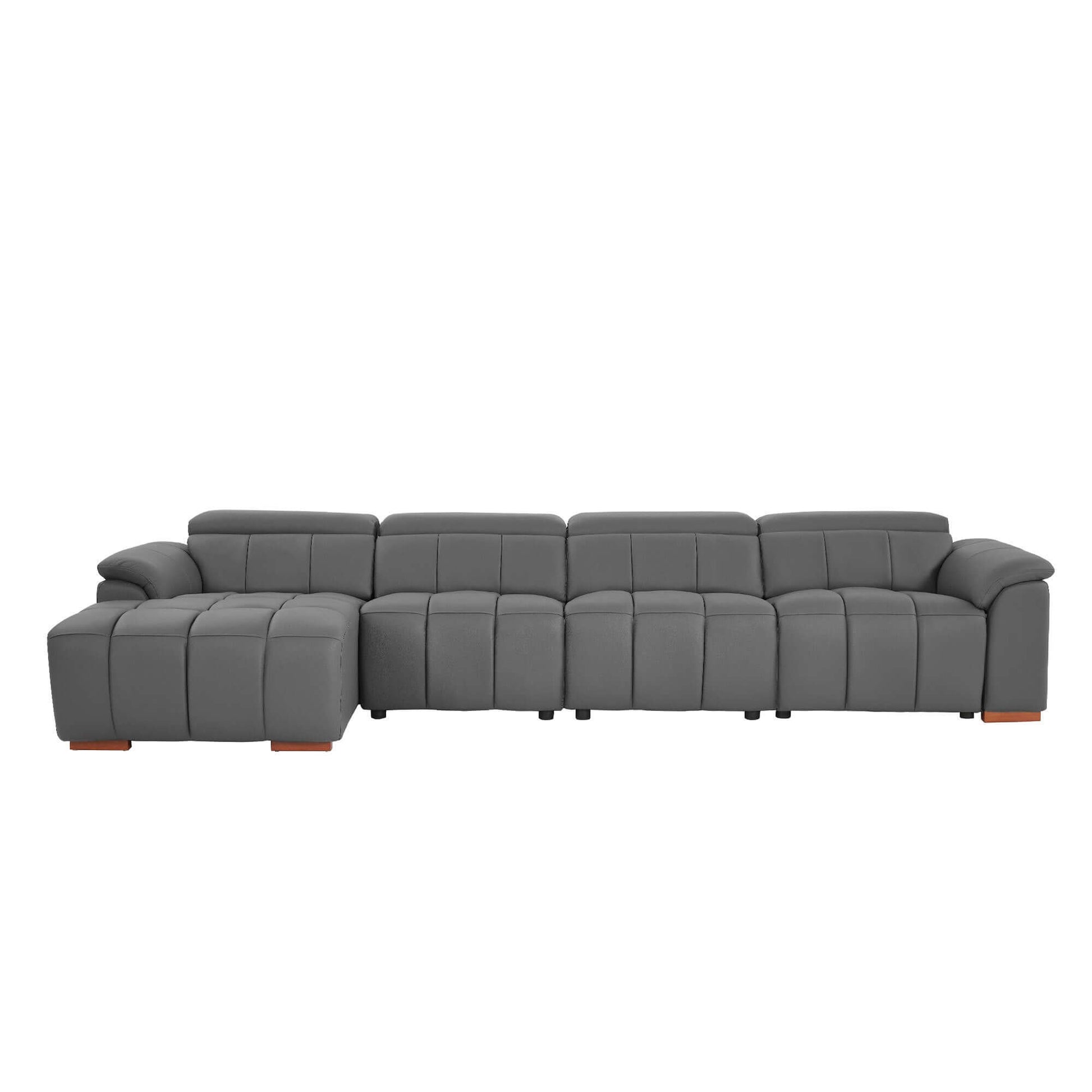 Wall-Hugger Power Reclining Leather Sectional – 4 Seat L-Shape Recliner Sofa with USB (144") in modern grey leather