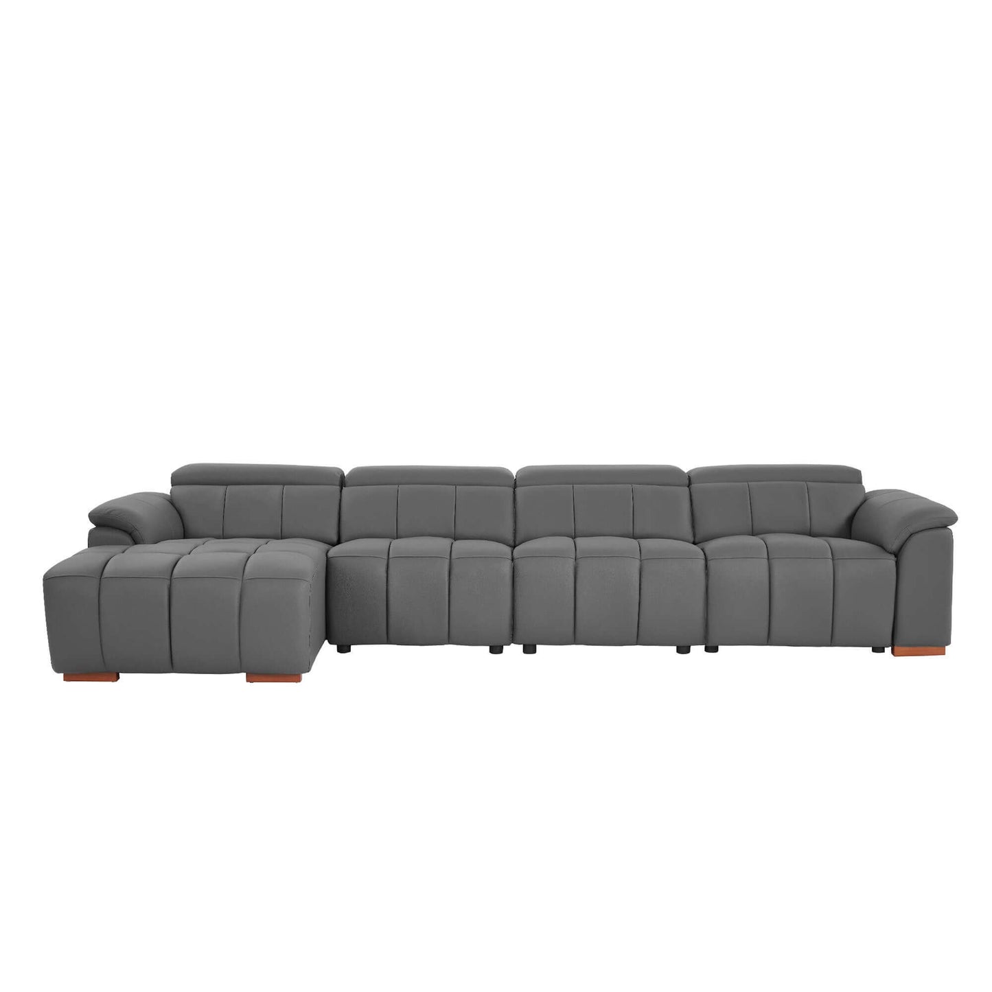 Wall-Hugger Power Reclining Leather Sectional – 4 Seat L-Shape Recliner Sofa with USB (144") in modern grey leather
