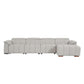 Wall-Hugger Power Reclining Leather Sectional – 4 Seat L-Shape Recliner Sofa with USB (144") in light gray fabric.