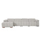 Wall-Hugger Power Reclining Leather Sectional – 4 Seat L-Shape Recliner Sofa with USB (144") in light gray leather upholstery.