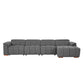 Wall-Hugger Power Reclining Leather Sectional – 4 Seat L-Shape Recliner Sofa with USB (144") in gray upholstery.