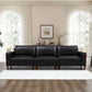 Luxury PU Leather Sofa 112" – Modern Faux Leather 3-Seat Couch with Wood Legs (3 Colors) in a stylish living room.