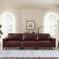 Luxury PU Leather Sofa 112" – Modern Faux Leather 3-Seat Couch with Wood Legs (3 Colors) in a stylish living room setting.