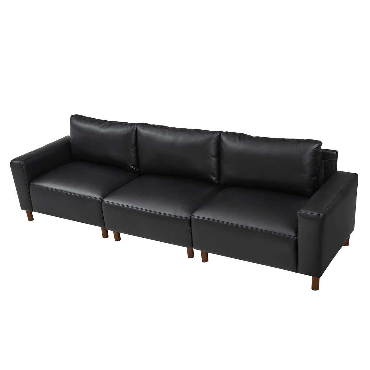 Luxury PU Leather Sofa 112" – Modern Faux Leather 3-Seat Couch with Wood Legs (3 Colors) in black.