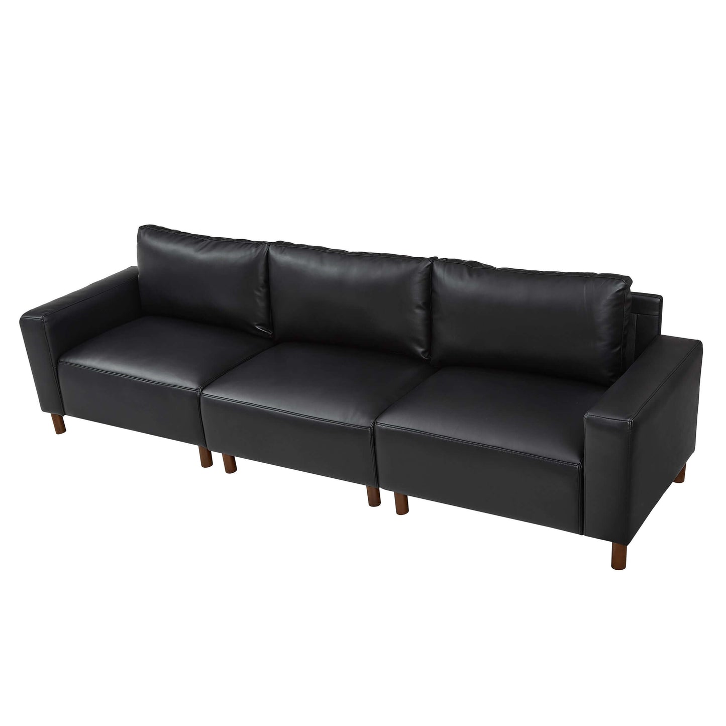 Luxury PU Leather Sofa 112" – Modern Faux Leather 3-Seat Couch with Wood Legs (3 Colors) in black.