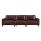 Luxury PU Leather Sofa 112" – Modern Faux Leather 3-Seat Couch with Wood Legs (3 Colors) in brown.