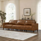 Luxury PU Leather Sofa 112" – Modern Faux Leather 3-Seat Couch with Wood Legs (3 Colors) in a stylish living room setup.
