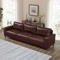 Luxury PU Leather Sofa 112" – Modern Faux Leather 3-Seat Couch with Wood Legs (3 Colors) in rich brown color.