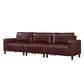 Luxury PU Leather Sofa 112" – Modern Faux Leather 3-Seat Couch with Wood Legs (3 Colors) in rich brown.