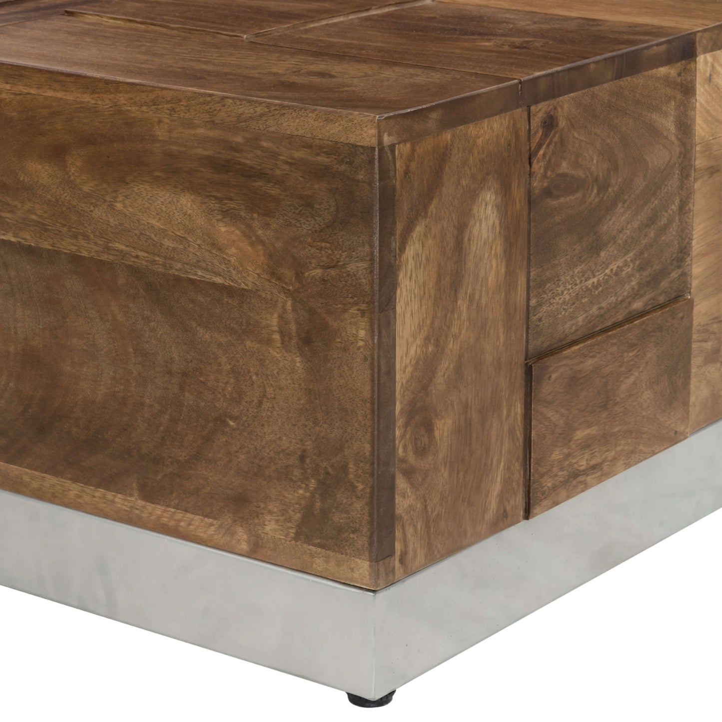 Close-up of Luxvil 43" Premium Solid Wood Coffee Table with Storage Drawer showcasing natural wood finish and sleek design.