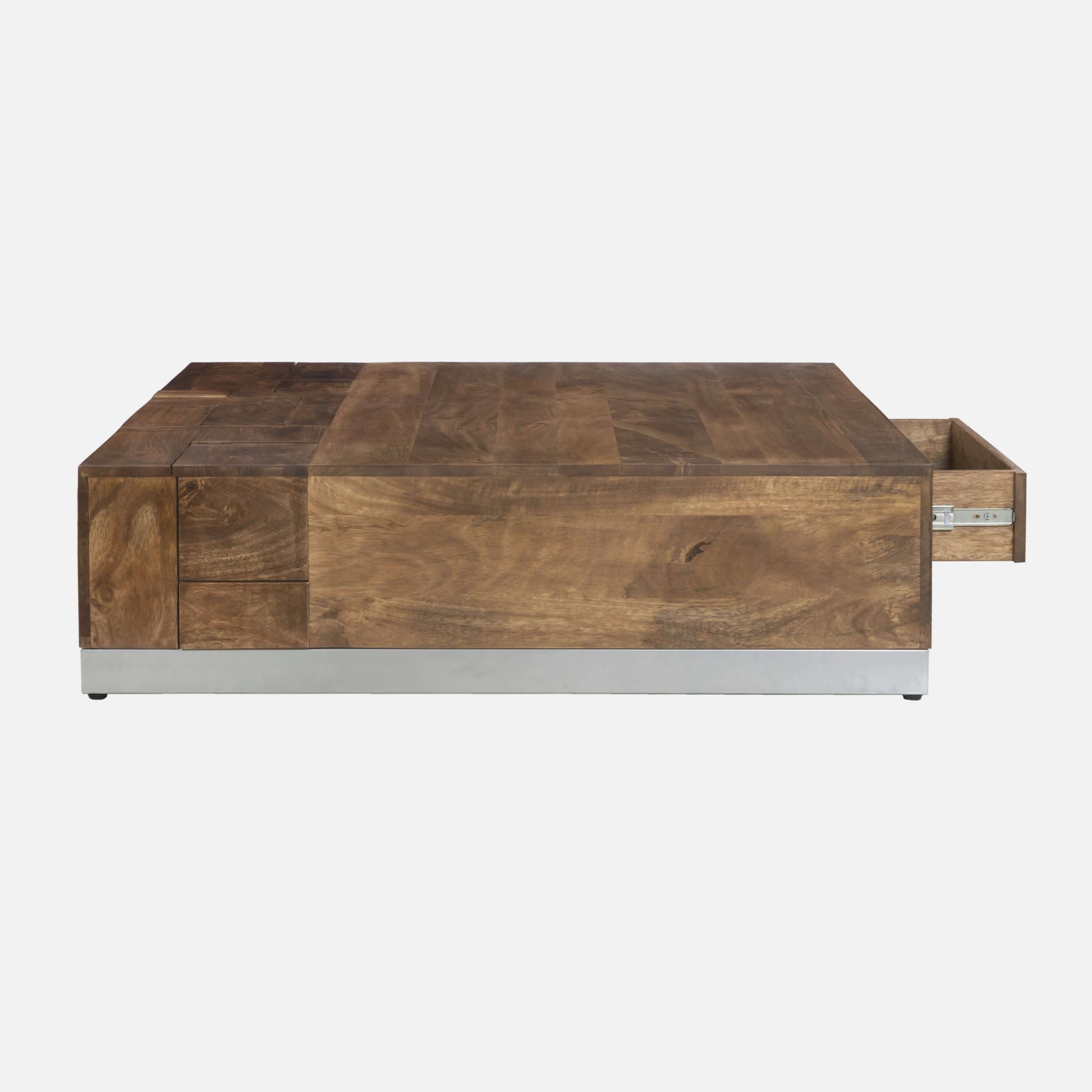 Luxvil 43" Premium Solid Wood Coffee Table with Storage Drawer showcasing modern design and rich light brown finish.