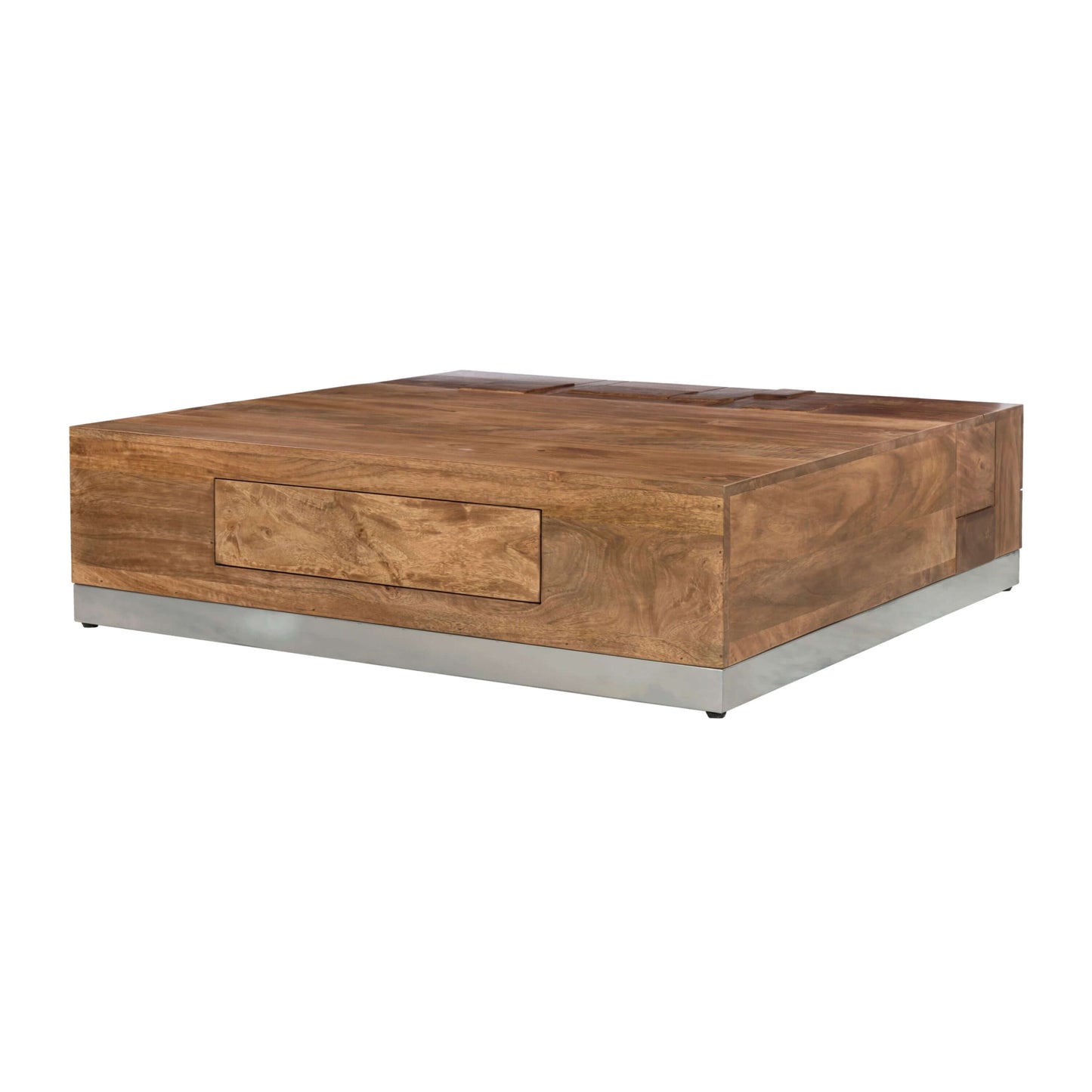 Luxvil 43" Premium Solid Wood Coffee Table with Storage Drawer in light brown finish and sleek modern design.