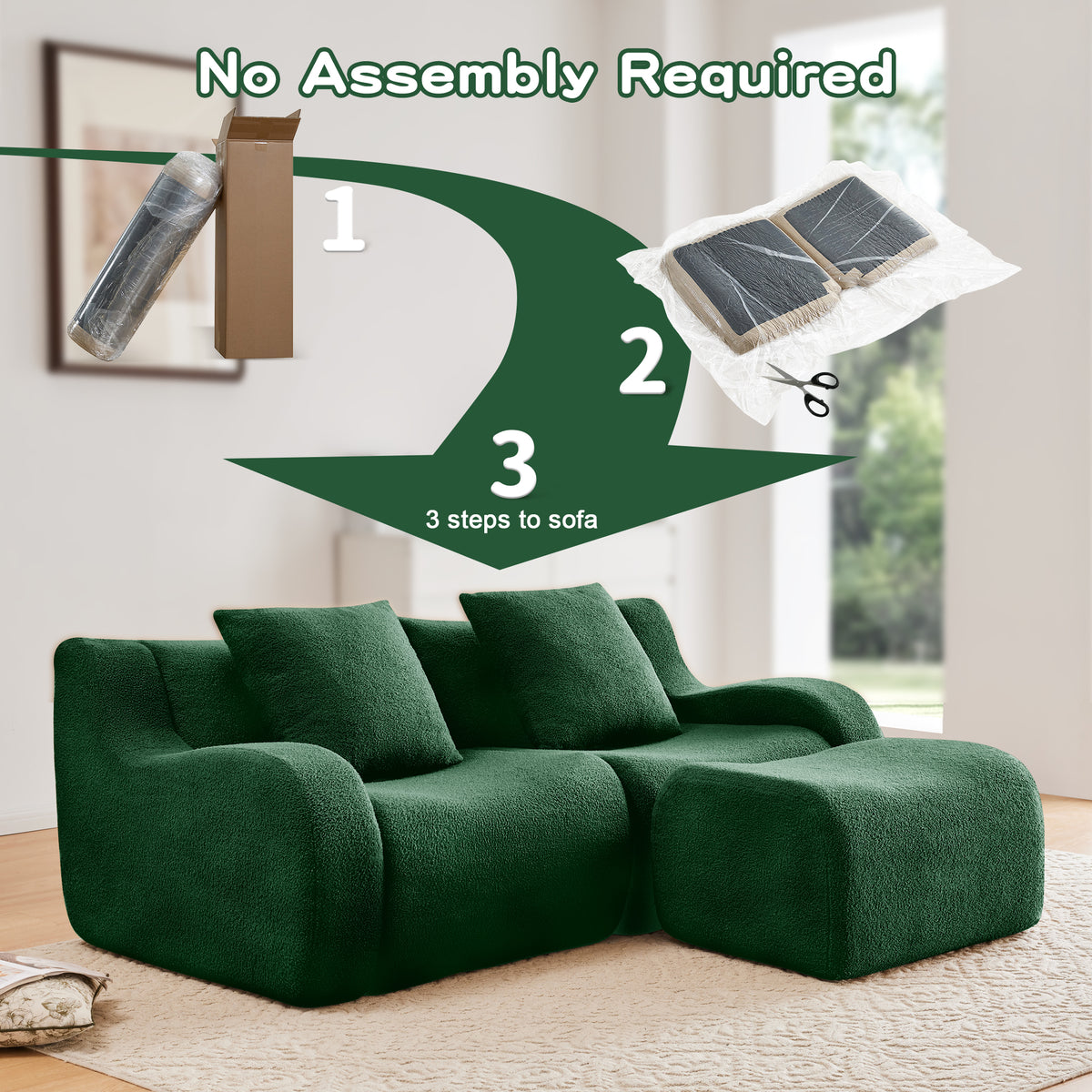 Lysandra Green Teddy Sofa – 2-Seat Sofa – view 14