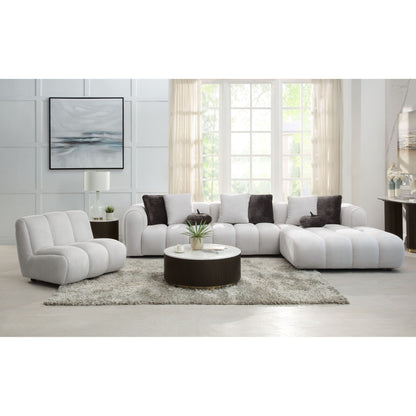 Manilla Ivory White Linen 2 Pcs Sectional Sofa w/Chaise w/ 1 Armless Chair
