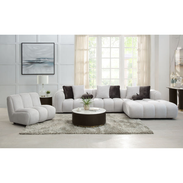 Manilla Ivory White Linen 2 Pcs Sectional Sofa w/Chaise w/ 1 Armless Chair