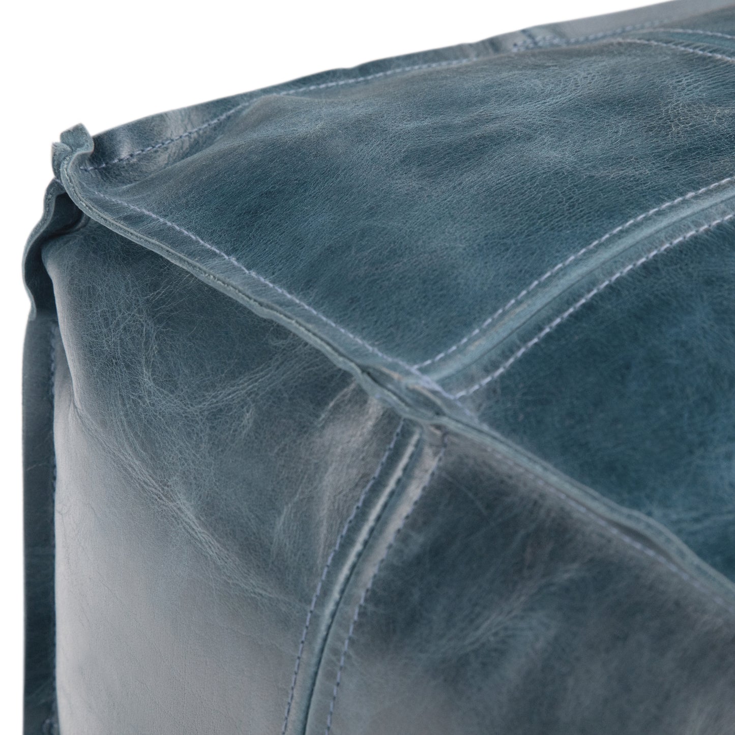 Manning Blue Leather Pouf – 18.1" Square Pouf – view 3