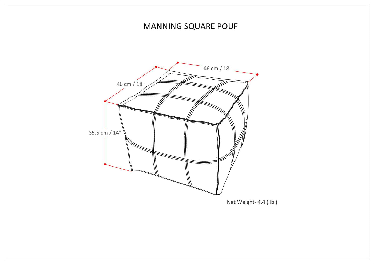 Manning Blue Leather Pouf – 18.1" Square Pouf – view 7