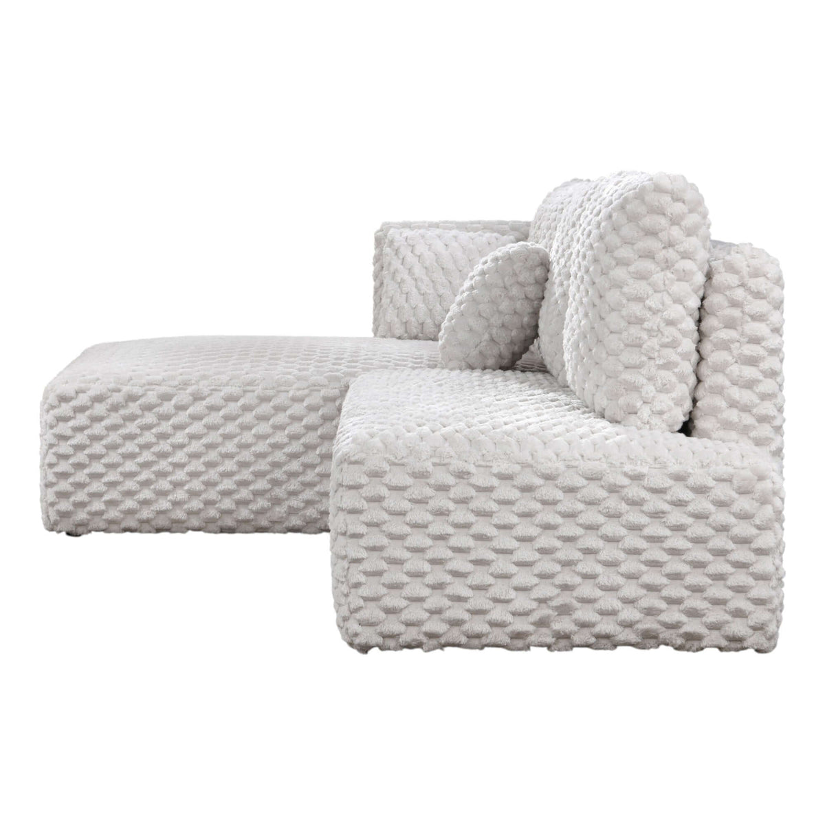 Manya Ivory Corduroy Sectional Sofa – 97” L-Shape Chaise Sofa with Pillows in soft ribbed texture and cozy design.