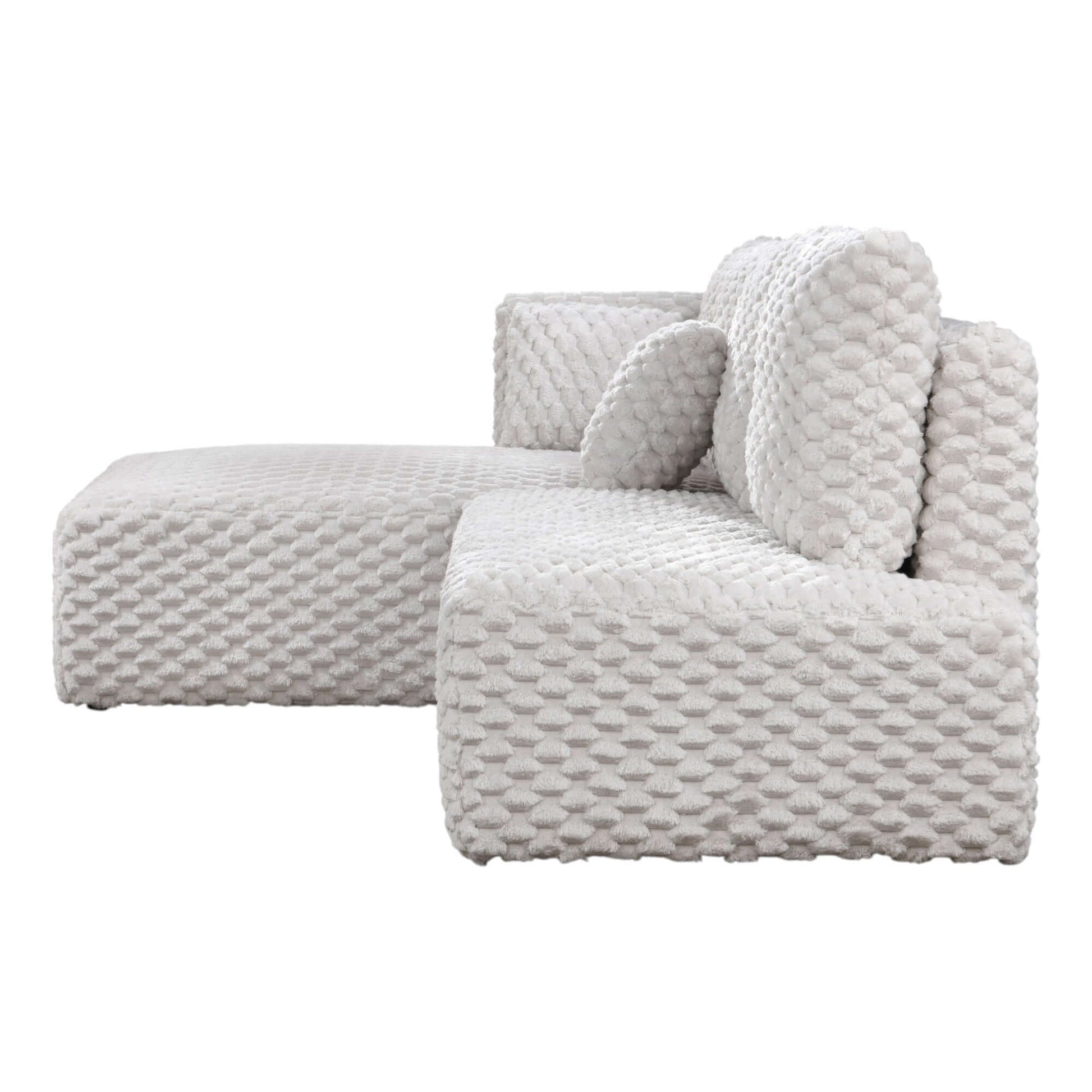 Manya Ivory Corduroy Sectional Sofa – 97” L-Shape Chaise Sofa with Pillows in soft ribbed texture and cozy design.