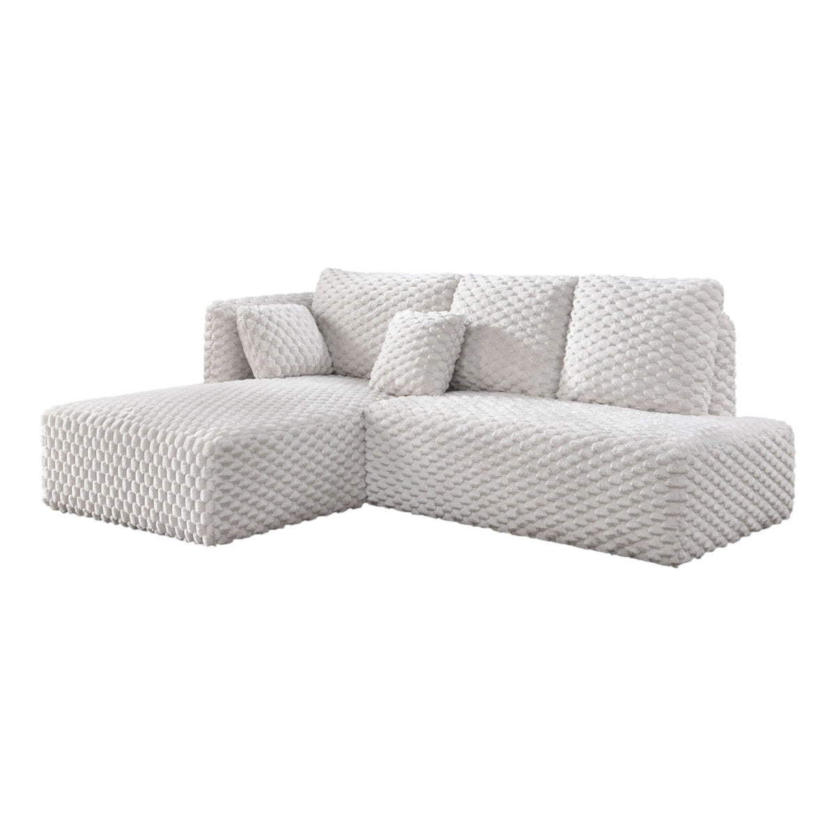 Manya Ivory Corduroy Sectional Sofa – 97” L-Shape Chaise Sofa with Pillows in soft ribbed corduroy upholstery.