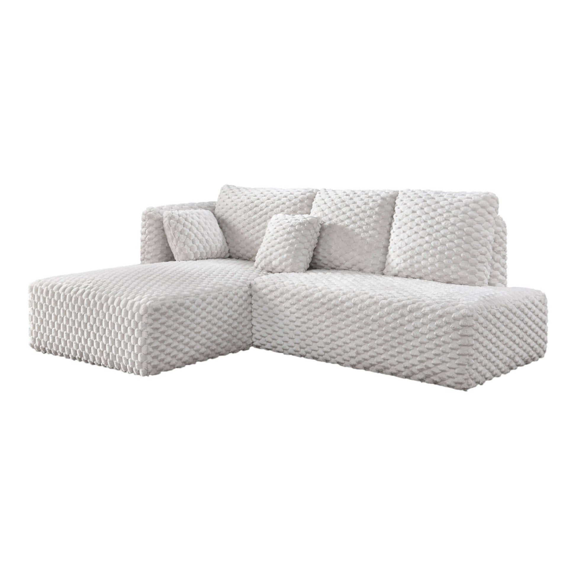 Manya Ivory Corduroy Sectional Sofa – 97” L-Shape Chaise Sofa with Pillows in soft ribbed corduroy upholstery.