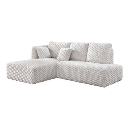 Manya Ivory Corduroy Sectional Sofa – 97” L-Shape Chaise Sofa with Pillows in soft ribbed corduroy upholstery.