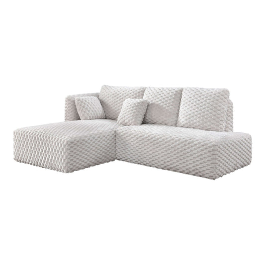 Manya Ivory Corduroy Sectional Sofa – 97” L-Shape Chaise Sofa with Pillows in soft ribbed corduroy upholstery.