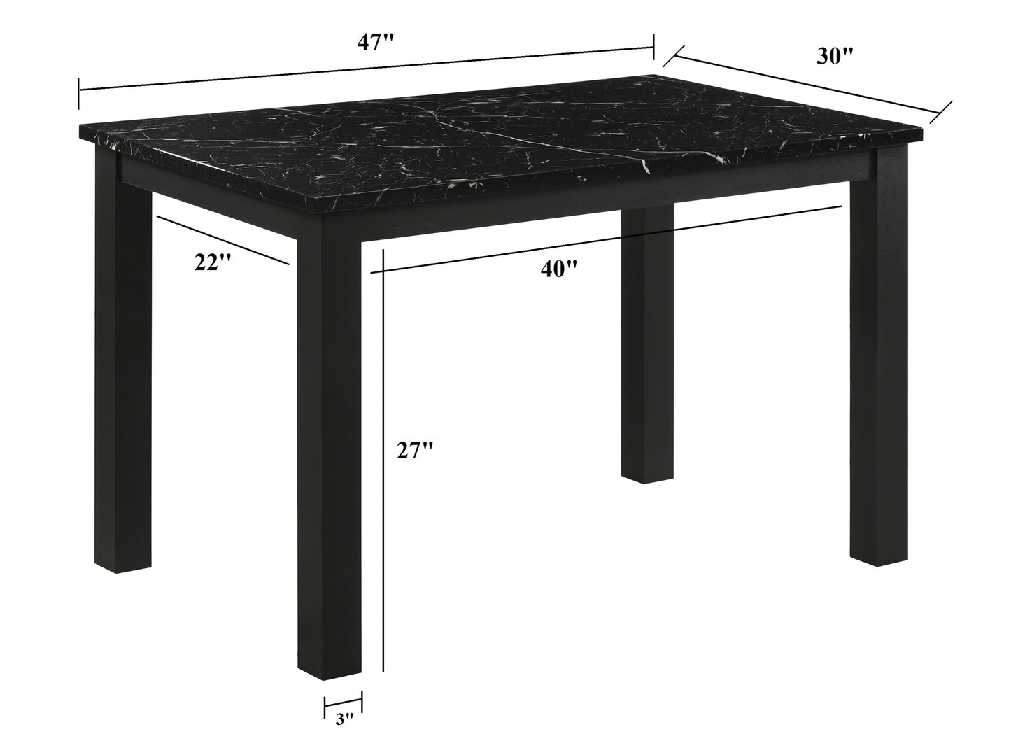 Marchetti Black Faux Marble Dining Table – Rectangular, Seats 4 – view 5