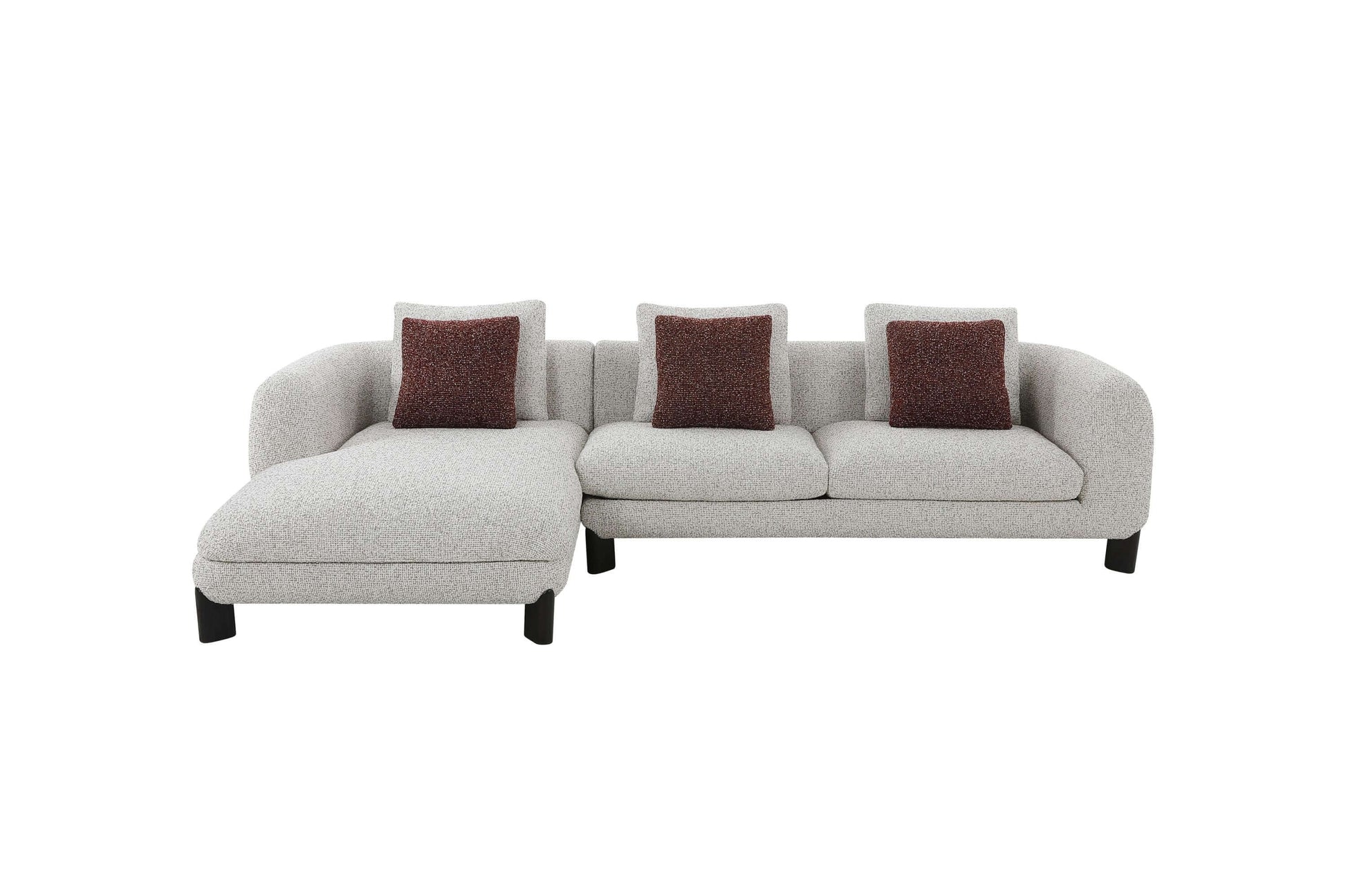 Mardi Tweed Sectional Sofa 120" – Beige Boucle Chaise Sofa with Pillows, modern design with textured upholstery.