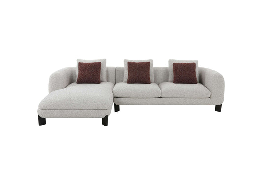 Mardi Tweed Sectional Sofa 120" – Beige Boucle Chaise Sofa with Pillows, modern design with textured upholstery.