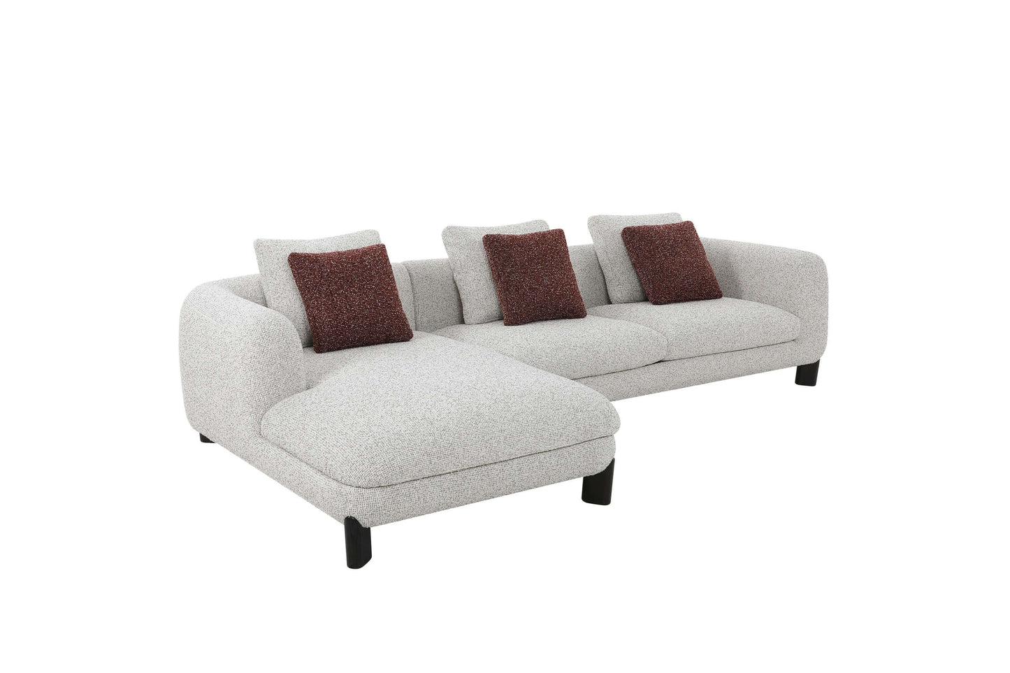 Mardi Tweed Sectional Sofa 120" – Beige Boucle Chaise Sofa with Pillows with textured upholstery and plush seating.