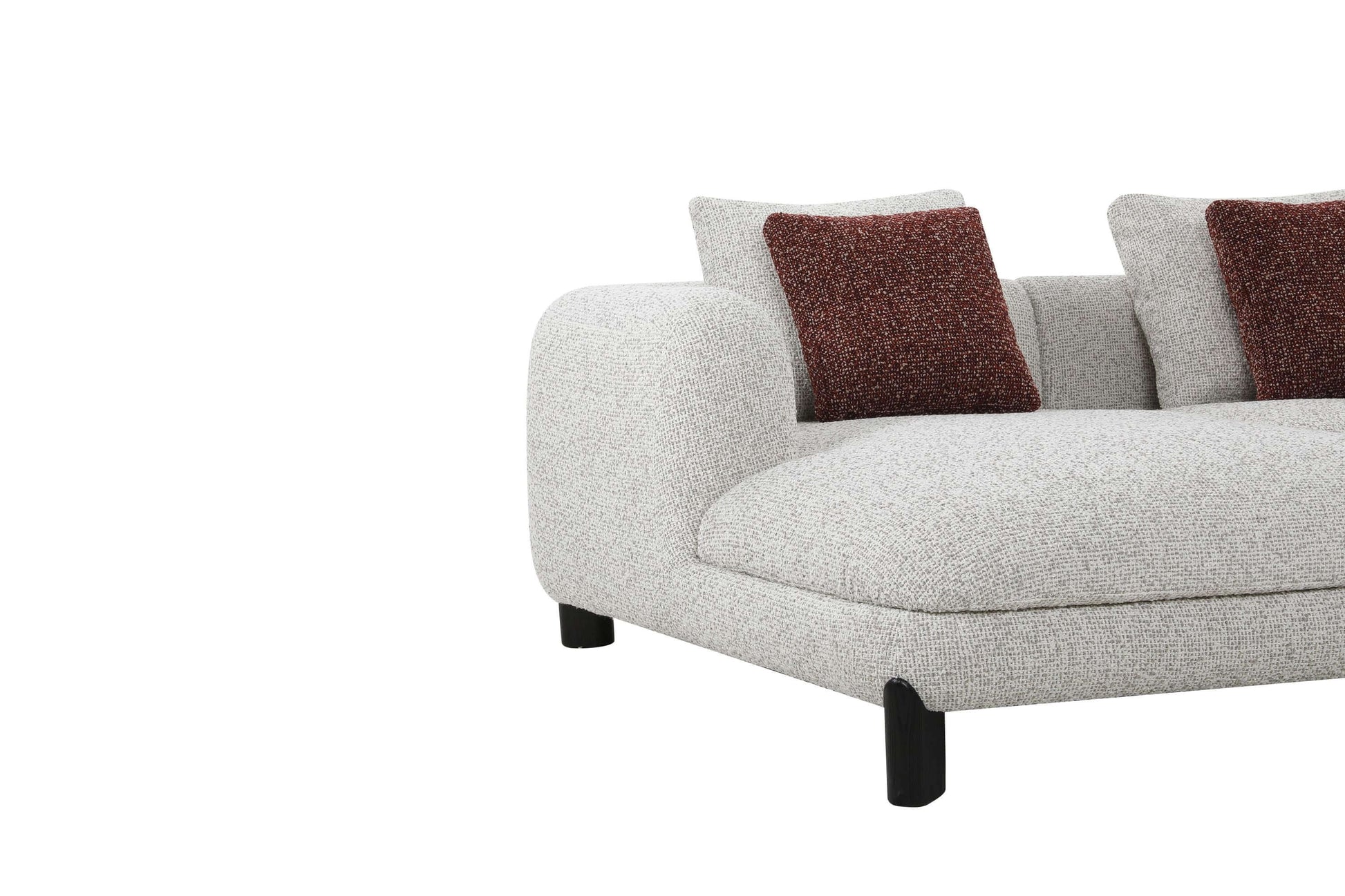Mardi Tweed Sectional Sofa 120" – Beige Boucle Chaise Sofa with Pillows featuring textured upholstery and modern design.