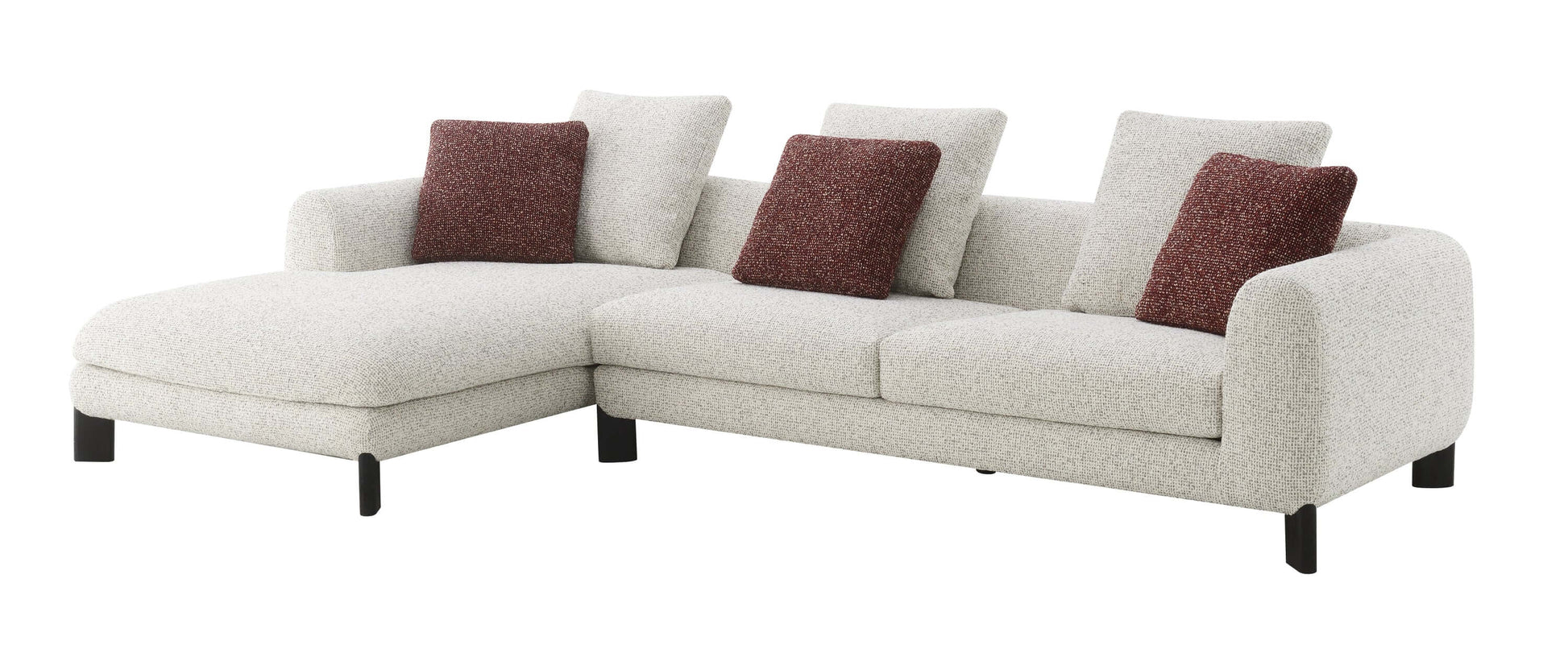Mardi Tweed Sectional Sofa 120" – Beige Boucle Chaise Sofa with Pillows, featuring textured upholstery and a spacious layout.