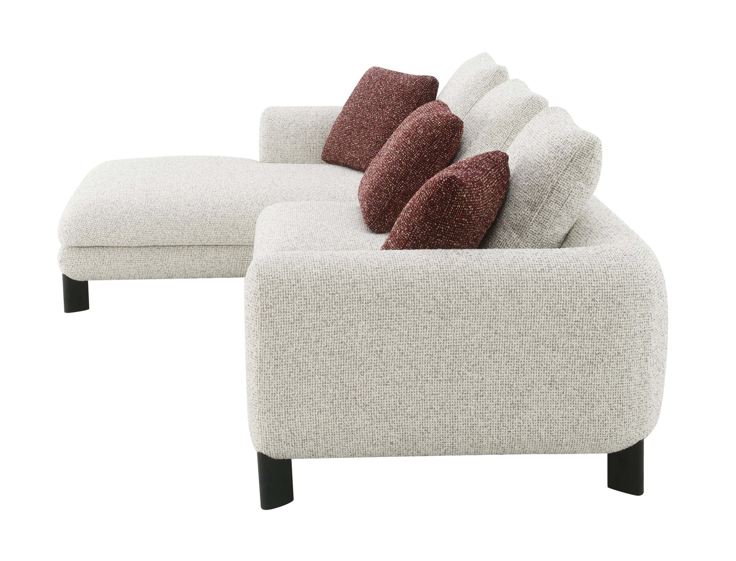 Mardi Tweed Sectional Sofa 120" – Beige Boucle Chaise Sofa with Pillows, featuring plush foam seating and textured upholstery.