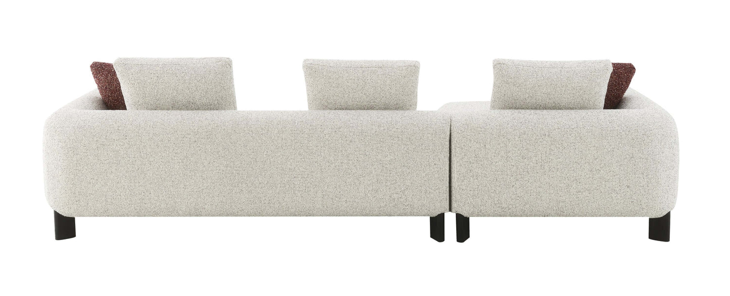 Mardi Tweed Sectional Sofa 120" – Beige Boucle Chaise Sofa with Pillows, featuring textured upholstery and plush seating.