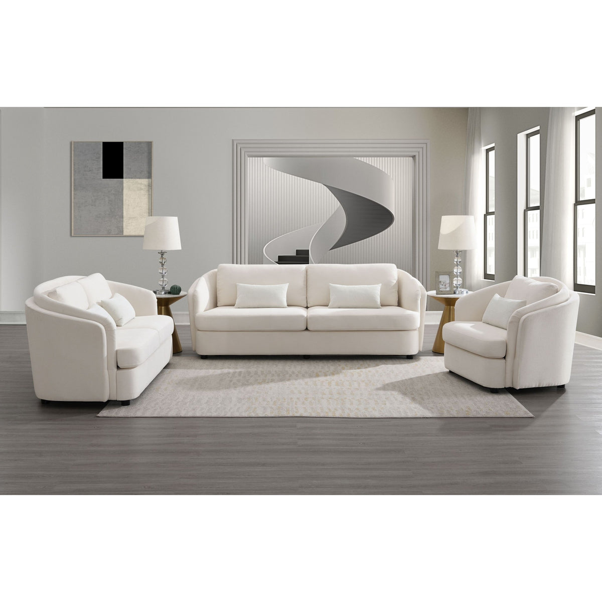 Mariko Beige Linen Living Room Set – 5-Seat Living Room Set