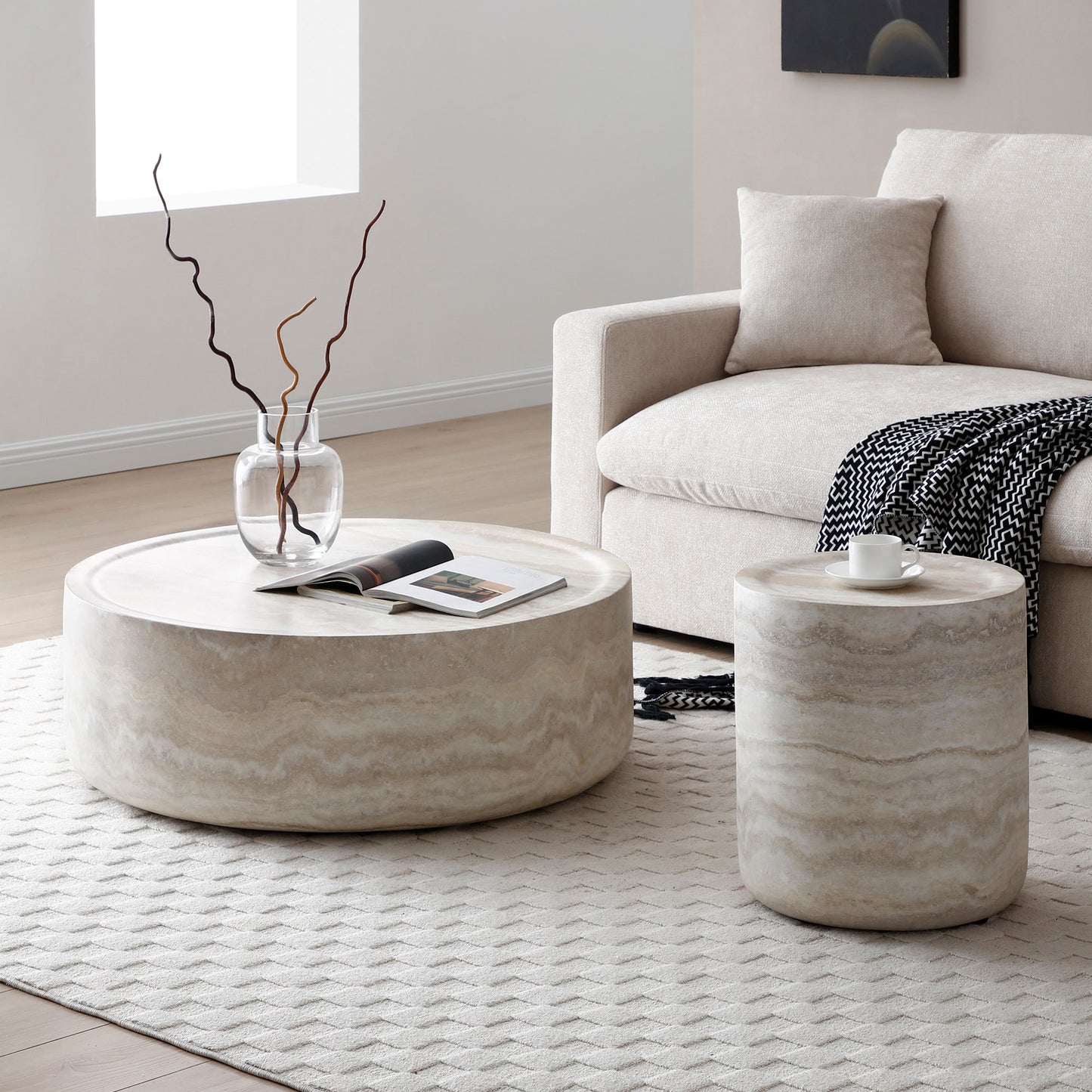 Marisol Beige Fiberglass End Table – 15.74" Round Accent Table – view 4