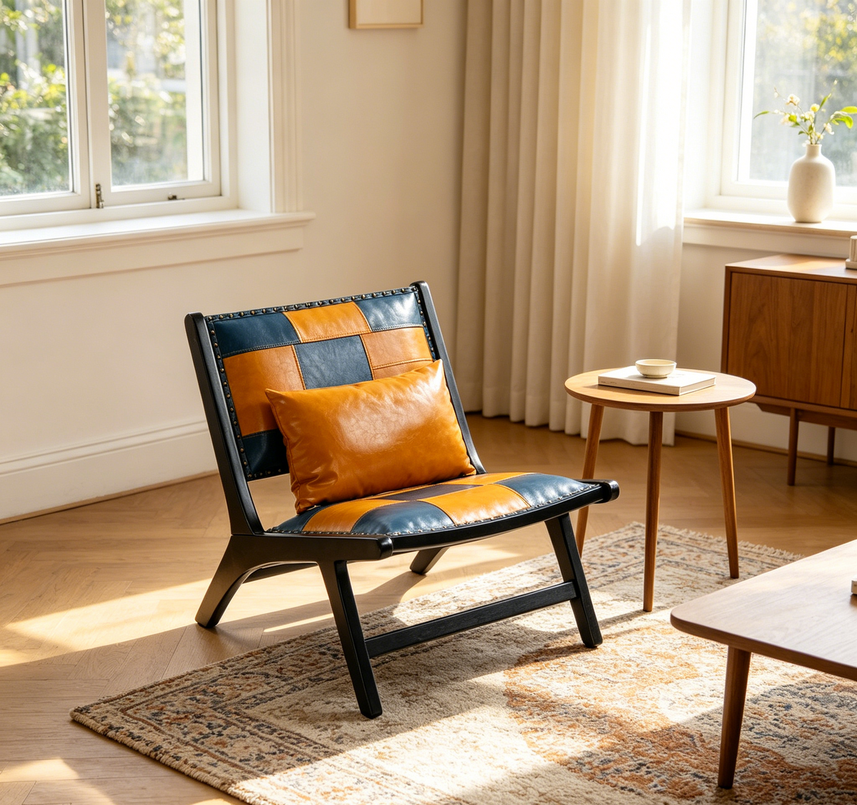 Marnie Boho Lounge Accent Chair – Mid-Century Side Chair in PU Leather – view 13