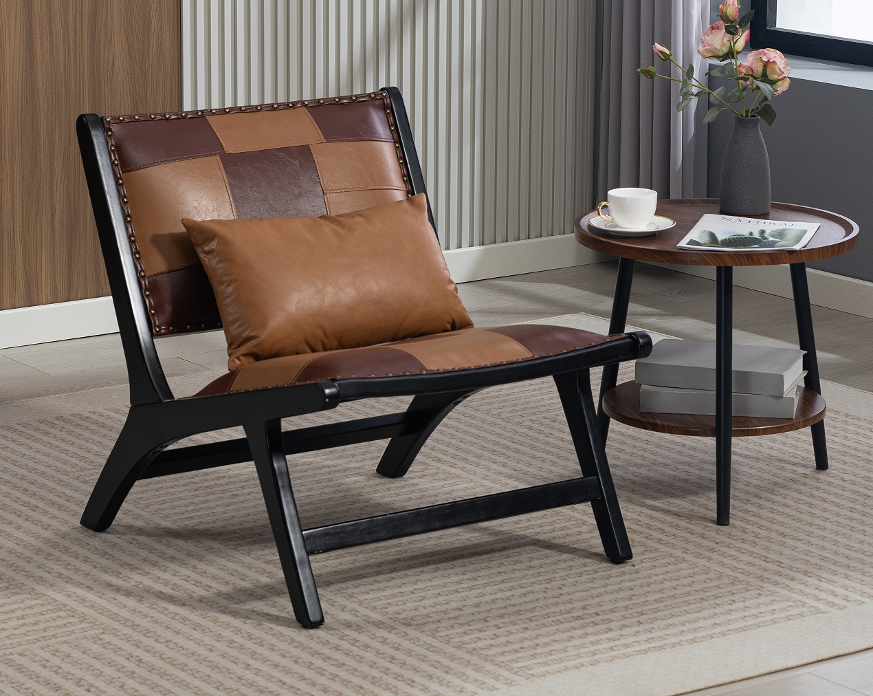 Marnie Boho Lounge Accent Chair – Mid-Century Side Chair in PU Leather – view 3