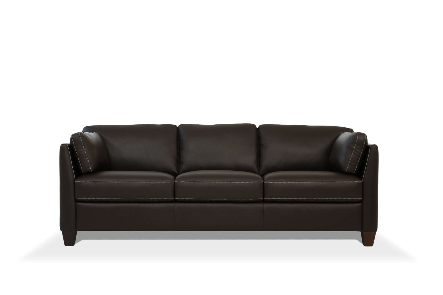 Matias Chocolate Brown Premium Italian Leather Sofa 81" in dark chocolate finish with clean lines and sloped armrests.