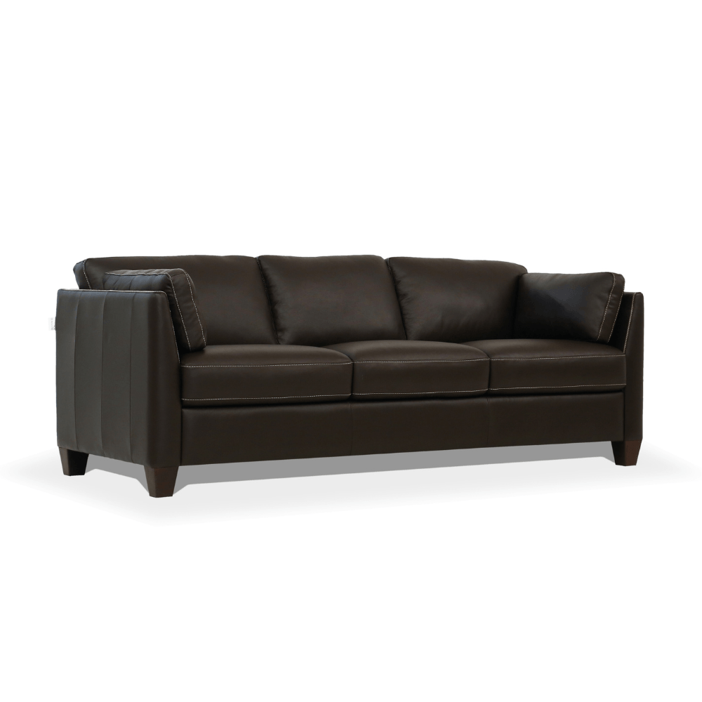 Matias Chocolate Brown Premium Italian Leather Sofa 81" on a white background showcasing its elegant design.