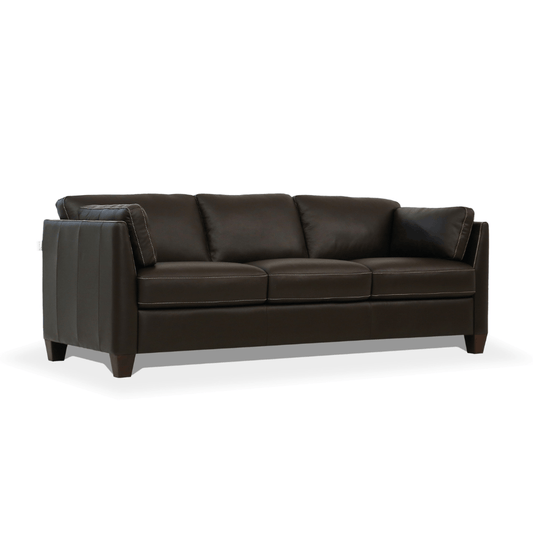 Matias Chocolate Brown Premium Italian Leather Sofa 81" on a white background showcasing its elegant design.