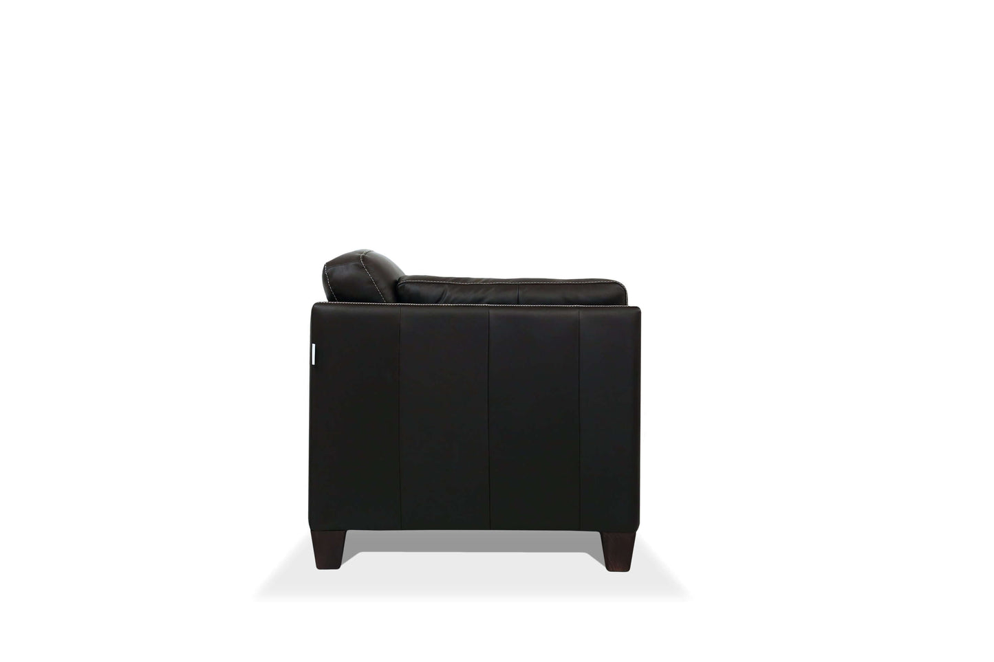 Matias Chocolate Brown Premium Italian Leather Sofa 81" side view showing sleek design and dark walnut legs.
