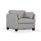 Matias Gray Premium Italian Leather Armchair in soft dusty white finish with dark walnut block legs.