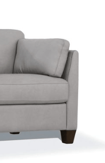 Matias Gray Premium Italian Leather Armchair in soft gray leather with dark walnut legs and plush cushions.